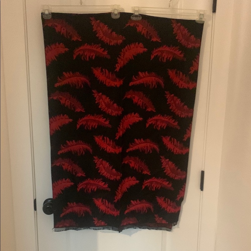 Double-Faced Feather Print Fringe Wrap - image 1